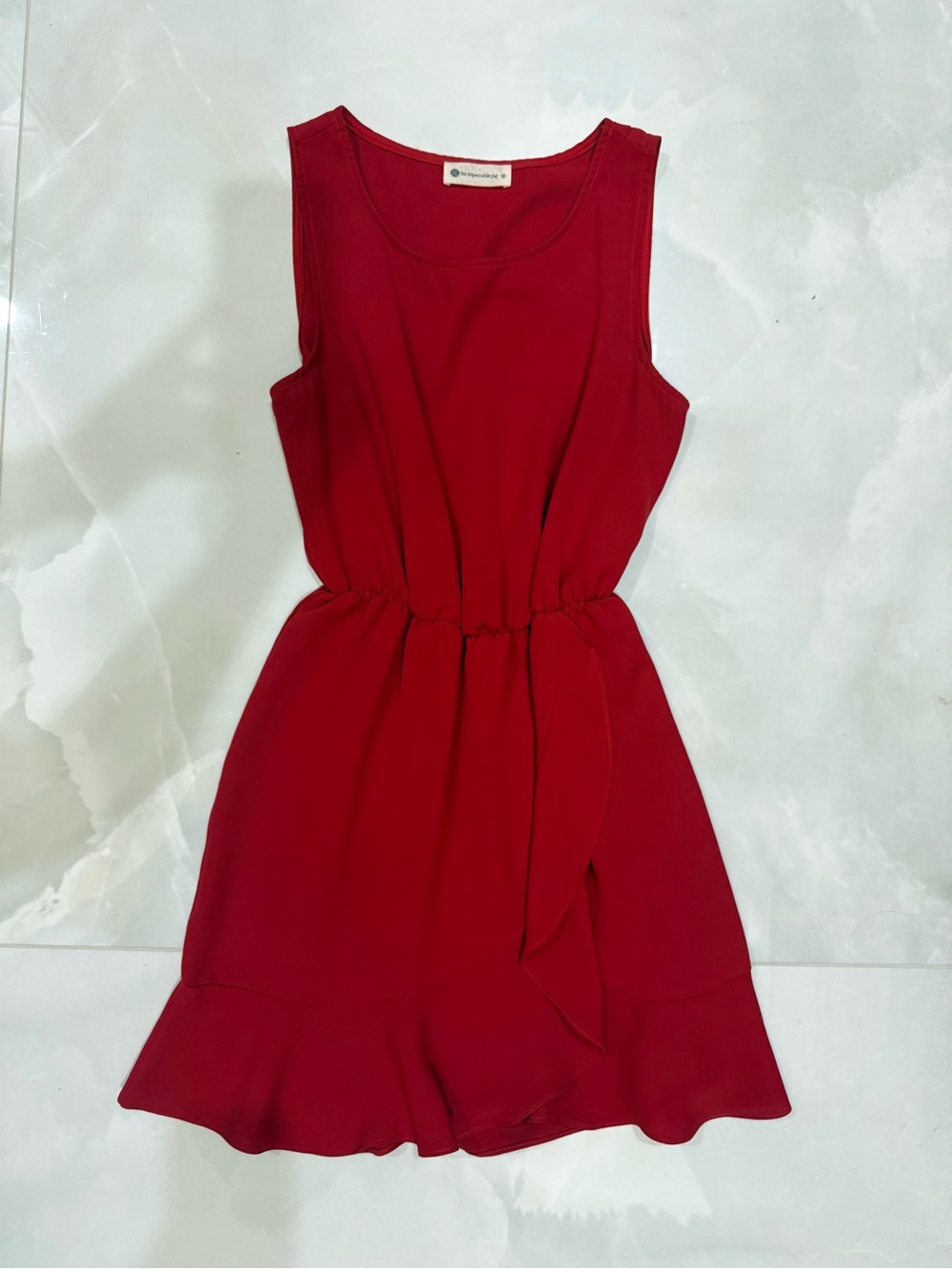 The Impeccable Pig Sleeveless Crimson Tie-Waist Mini Dress